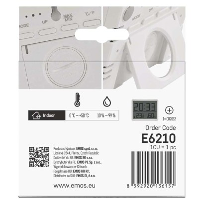 Digitális hőmérő páratartalom-mérővel, vezeték nélküli érzékelővel, óra, dátum E6210