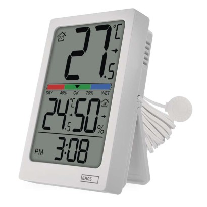 Digitālais termometrs ar mitruma mērītāju, vadu sensors, modinātājs E0558P