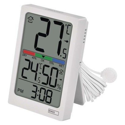 Digitālais termometrs ar mitruma mērītāju, vadu sensors, modinātājs E0558P