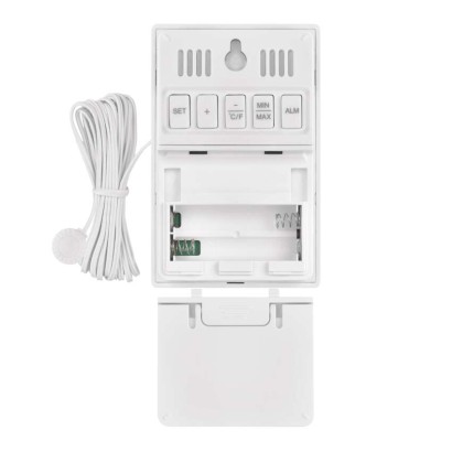 Digitālais termometrs ar mitruma mērītāju, vadu sensors, modinātājs E0558P