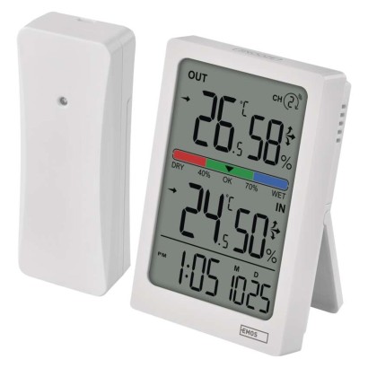 Digitális hőmérő páratartalom-mérővel, vezeték nélküli érzékelővel, óra, dátum E0558W