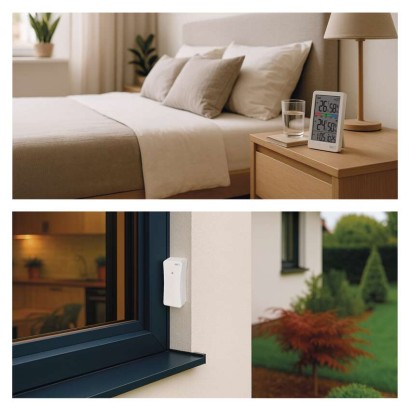 Digitális hőmérő páratartalom-mérővel, vezeték nélküli érzékelővel, óra, dátum E0558W