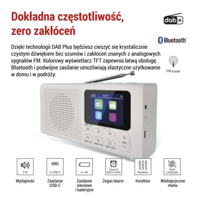 Przenośne radio z Bluetooth, DAB / DAB+ / FM, białe