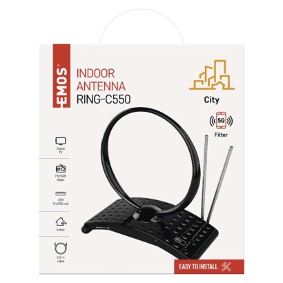 Szobaantenna CITY RING-C550, DVB-T2, DAB, FM, LTE/4G/5G szűrő