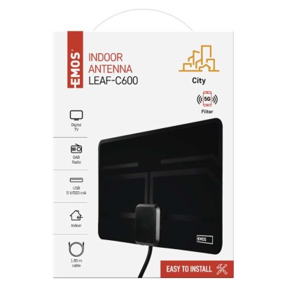 Anténa pokojová CITY LEAF-C600, DVB-T2, DAB, filtr LTE/4G/5G