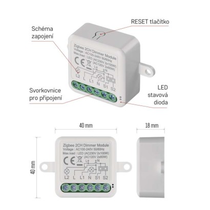 GoSmart modul stmívací IP-2112DZ, ZigBee, 2-kanálový