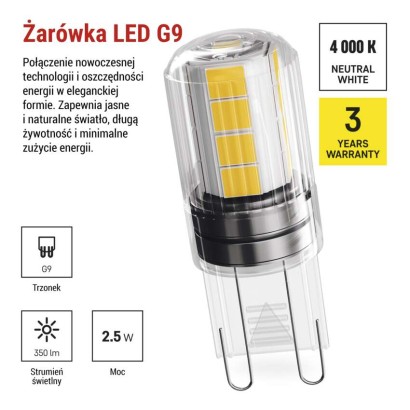 Żarówka LED Classic JC / G9 / 2,5 W (32 W) / 350 lm / neutralna biel