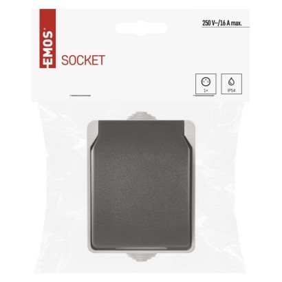 Zásuvka nástěnná, šedo-černá, IP54