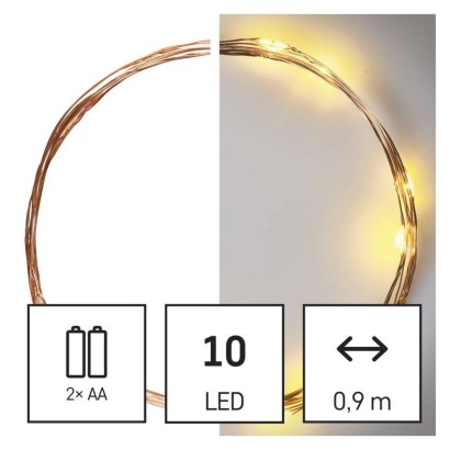 LED kalėdinių lempučių nano girlianda varinė, 0,9 m, 2xAA, vidaus, šiltai balta, laikmatis
