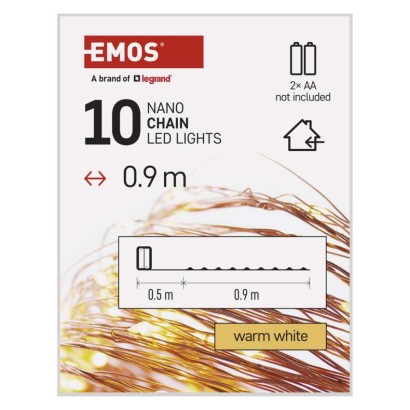 LED kalėdinių lempučių nano girlianda varinė, 0,9 m, 2xAA, vidaus, šiltai balta, laikmatis