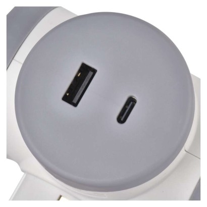 Aljzat elágazó 2×, 1×USB-A+1×USB-C, fehér-szürke