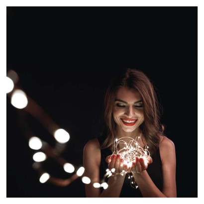 LED nano řetěz se solárním panelem, 12 m, venkovní i vnitřní, studená bílá, časovač