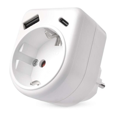 #ADAPTOR 1×,1×USB-A+1×USB-C SCHUKO