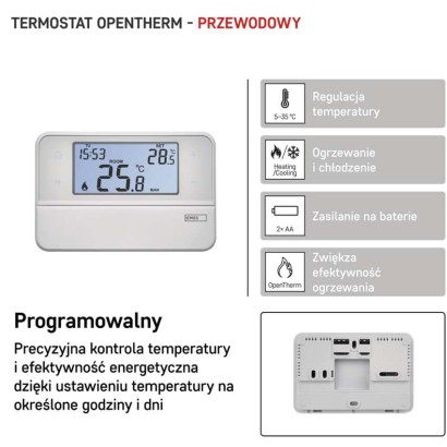 Programowalny termostat pokojowy, przewodowy z OpenTherm, P5606OT
