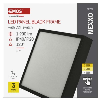 LED felületi lámpatest NEXXO, négyzet, fekete, 21W, CCT