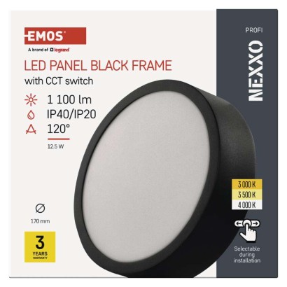 LED panel NEXXO,nadometni,  okrogli, črn, 12,5W, nastavljiva CCT