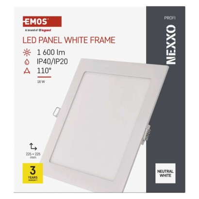 Panel LED wpuszczany NEXXO, kwadrat, biały, 18W, neutralna biel
