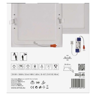 Panel LED wpuszczany NEXXO, kwadrat, biały, 18W, neutralna biel