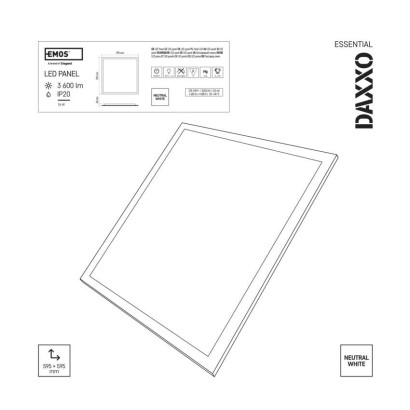 LED panel DAXXO backlit 60×60, čtvercový vestavný bílý, 36W neutr. b.