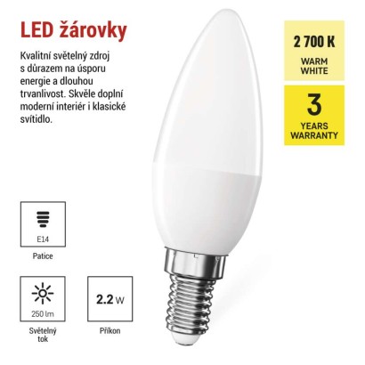 LED žárovka Classic svíčka / E14 / 2,2 W (25 W) / 250 lm / teplá bílá