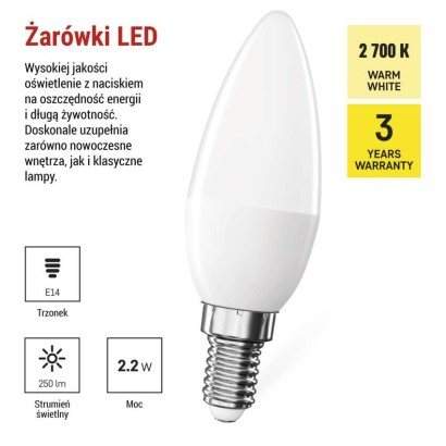Żarówka LED Classic świeczka  / E14 / 2,2 W (25 W) / 250 lm / ciepła biel