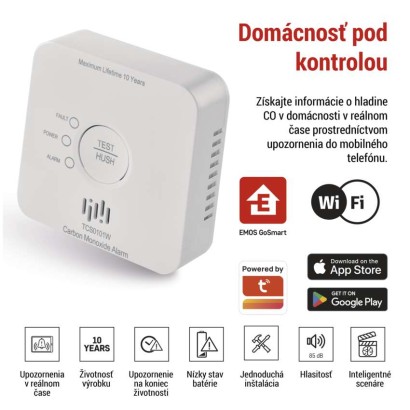 GoSmart detektor oxidu uhoľnatého v miestnosti TCS0101W s WiFi
