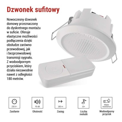 Dzwonek przewodowy/bezprzewodowy P57103, wbudowany