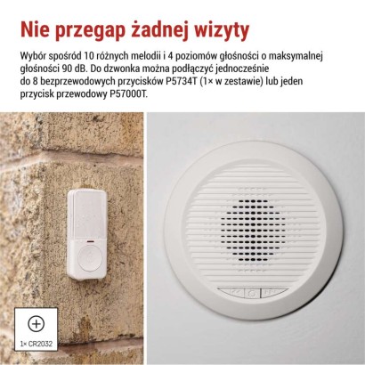 Dzwonek przewodowy/bezprzewodowy P57103, wbudowany
