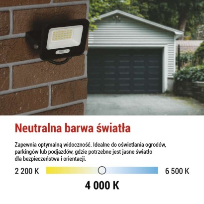 Naświetlacz LED GLARO 20W, czarny, IP65, 2000 lm, neutralna biel