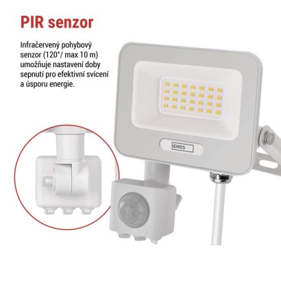 LED reflektor GLARO s pohybovým čidlem, 20 W, bílý, IP54, 2000 lm, neutrální bílá