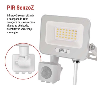 LED reflektor GLARO PIR 20 W, bel, IP54, 2000 lm, nevtralna bela