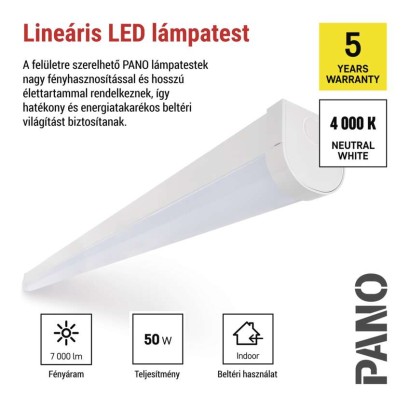 LED lineáris lámpatest PANO 50W, semleges fehér