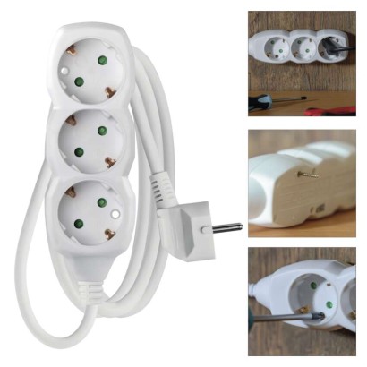 Ilgintuvas 1,5 m / 3 lizdai / baltas / PVC / 1,5 mm2 