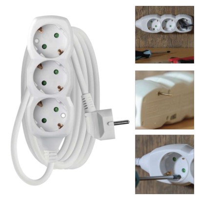 Ilgintuvas 3 m / 3 lizdai / baltas / PVC / 1,5 mm2 