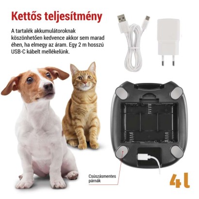 Pet Care állateledel adagoló, 4 L, fekete