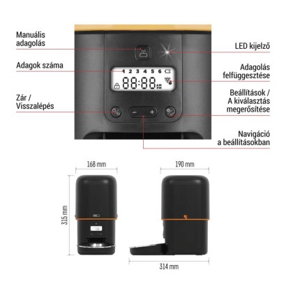Pet Care állateledel adagoló, 4 L, fekete