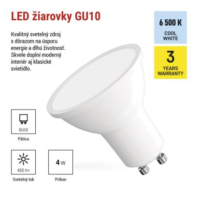 LED žiarovka Classic MR16 biela/ GU10 / 4 W (39 W) / 450 lm / Studená biela