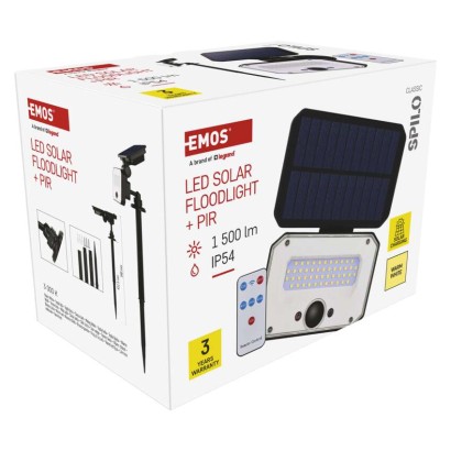 Naświetlacz LED Garden SPILO solarny z PIR, 1500 lm, ciepła biel