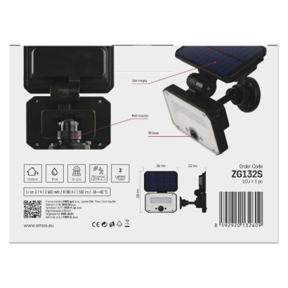 Solární LED reflektor SPILO s pohybovým čidlem, černý, neutrální bílá