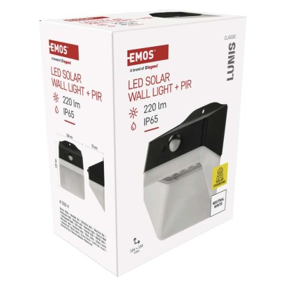 EMOS LED SOLAR lámpatest LUNIS PIR, 200lm IP65 természetes fehér