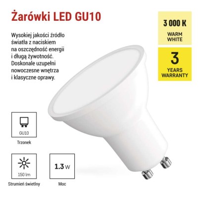 Żarówka LED Classic MR16 / GU10 / 1,3 W (16 W) / 150 lm / ciepła biel