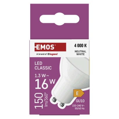 LED spuldze Classic MR16 balts/ GU10 / 1,3 W (16 W) / 150 lm / Neitrāli balta