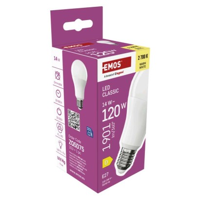 LED spuldze Classic A60 / E27 / 14 W (120 W) / 1901 lm / Silti balta