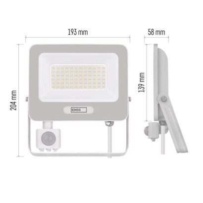 Naświetlacz LED GLARO PIR 50 W, biały, IP54, 5000 lm, neutralna biel