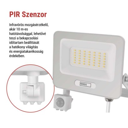 LED reflektor GLARO PIR 50 W, fehér, IP54, 5000 lm, természetes fehér