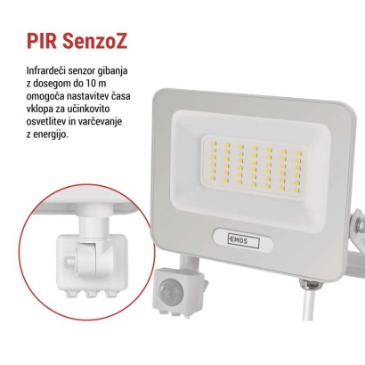 LED reflektor GLARO PIR 50 W, bel, IP54, 5000 lm, nevtralna bela