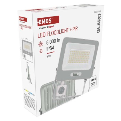 Naświetlacz LED GLARO PIR 50 W, biały, IP54, 5000 lm, neutralna biel