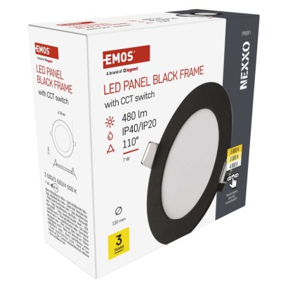 Panel LED wpuszczany NEXXO, okrągły, czarny, 7 W, CCT
