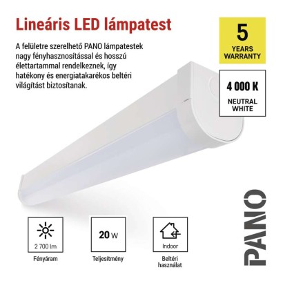 LED lineáris lámpatest PANO 20W, semleges fehér