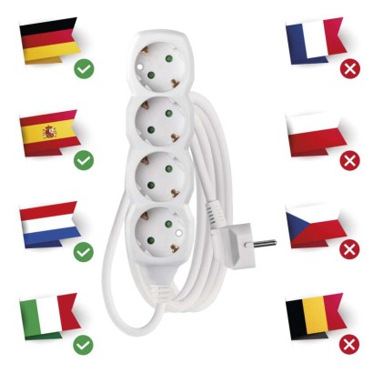 Ilgintuvas 3 m / 4 lizdai / baltas / PVC / 1,5 mm2 